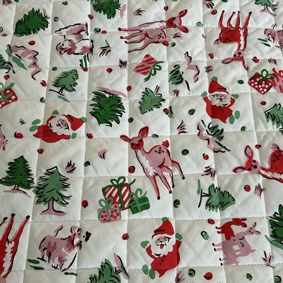 Cath Kidston London Ditsy Deer Pink Christmas Holiday FULL Quilt 87.5" x 77.5" - Picture 2 of 9